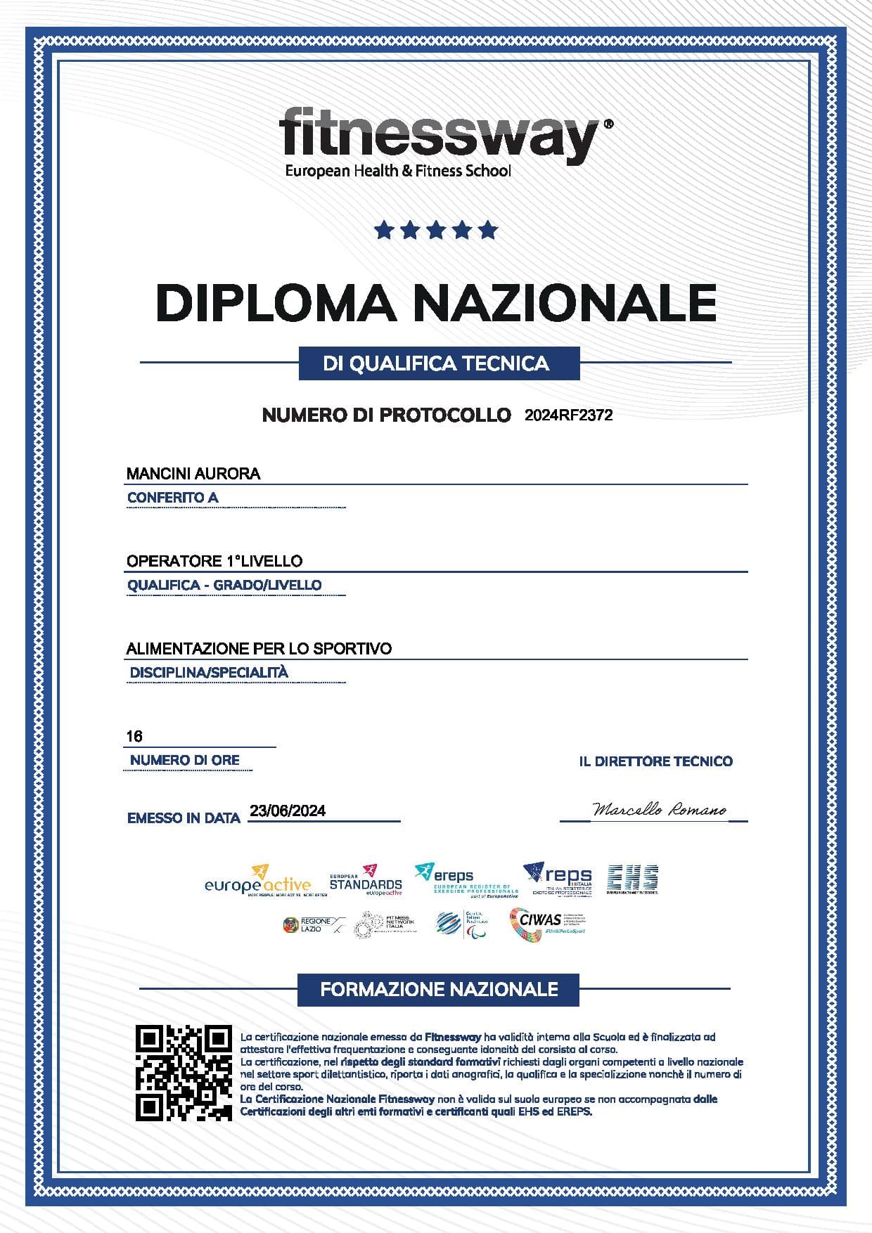 Anteprima di Diploma nazionale: "Alimentazione per lo sportivo"